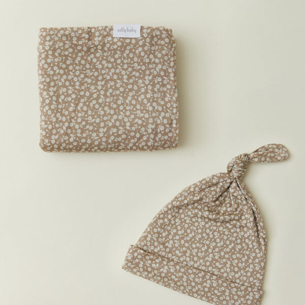 Cream Floral Swaddle + Hat Set