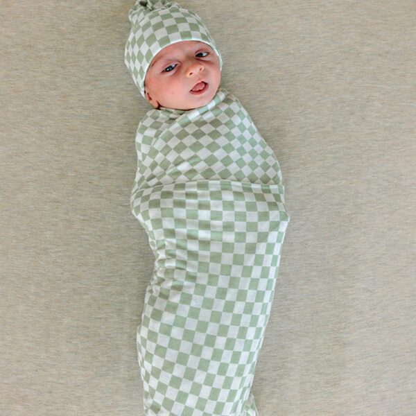 Fern Chequer Swaddle + Hat Set